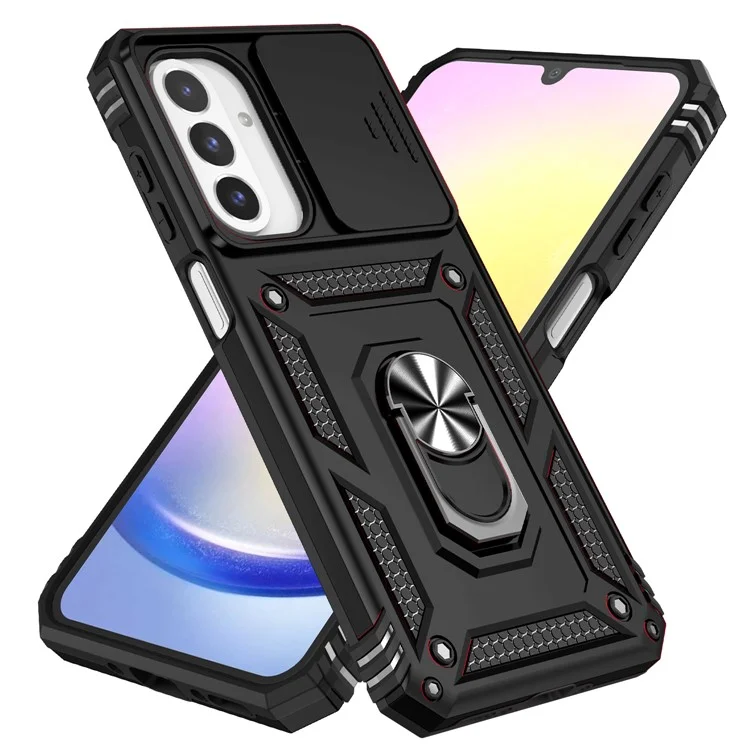 Funda para Samsung Galaxy A26 5G de PC + TPU con protección de lente y soporte - Negro