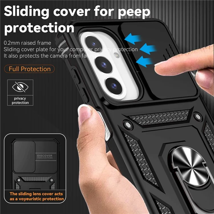 Funda para Samsung Galaxy A26 5G de PC + TPU con protección de lente y soporte - Negro
