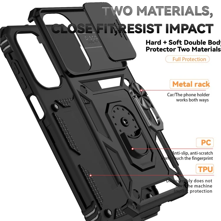 Funda para Samsung Galaxy A26 5G de PC + TPU con protección de lente y soporte - Negro