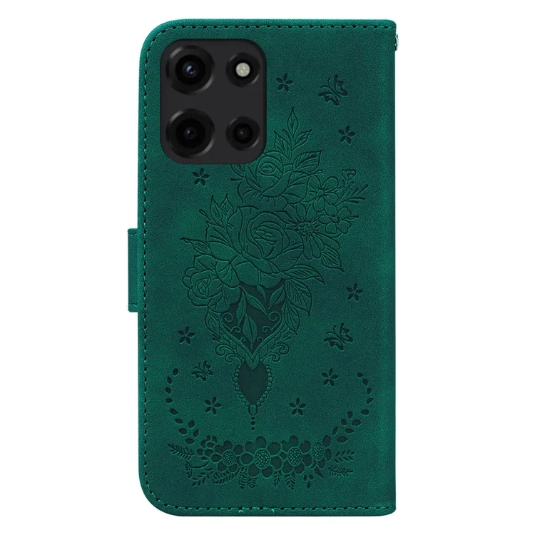 Étui en cuir PU pour Motorola Moto G Power (2025) Couverture de téléphone portefeuille Papillon Fleur Impression - Vert