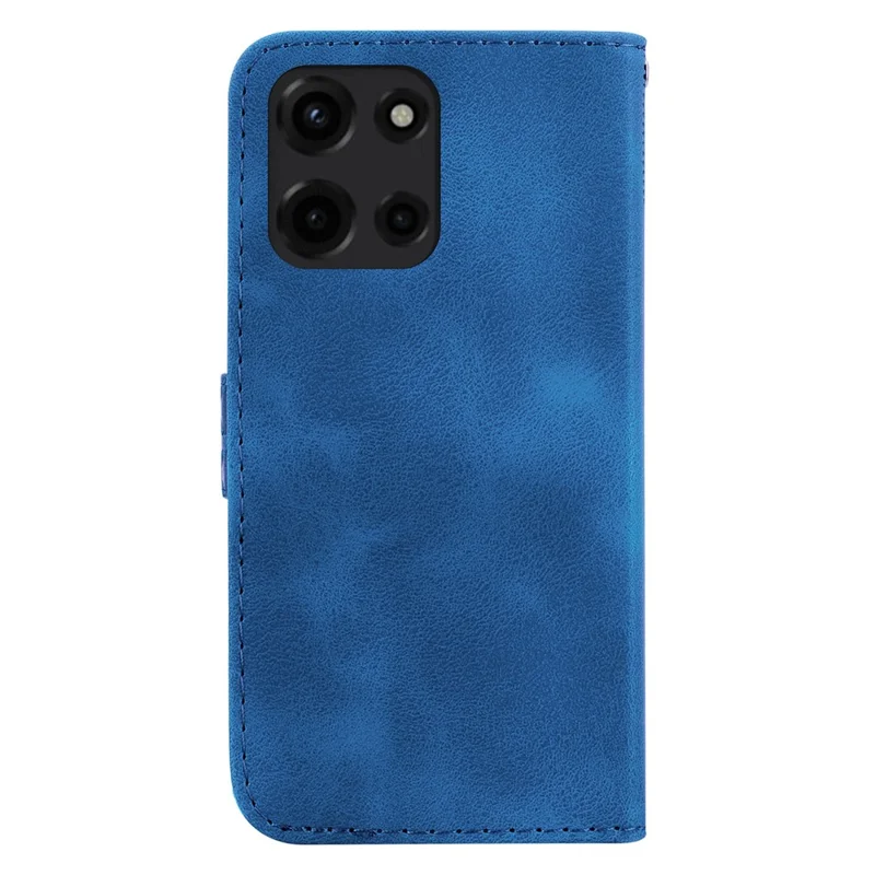 For Motorola Moto G Power (2025) Stand Case 7-Shaped Pattern Imprint Leather Phone Cover - Dark Blue