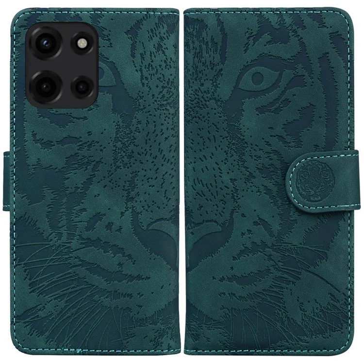Für Motorola Moto G Power (2025) Hülle Tiger-Prägung Leder-Geldbörse Handyhülle - Grün