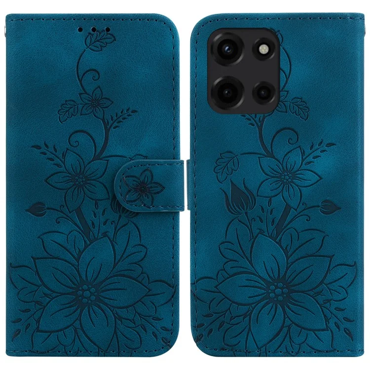 Funda para Motorola Moto G Power (2025) con impresión de flor de lirio y soporte, de piel - Azul oscuro