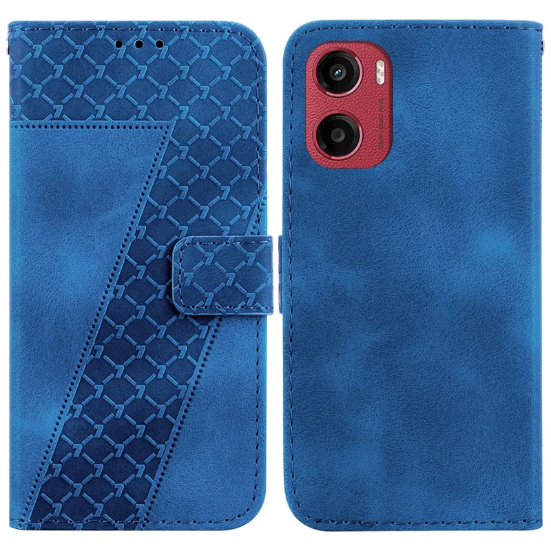 Funda con soporte para Motorola Moto G05 4G / E15 4G, con patrón en forma de 7 y acabado de cuero - Azul oscuro