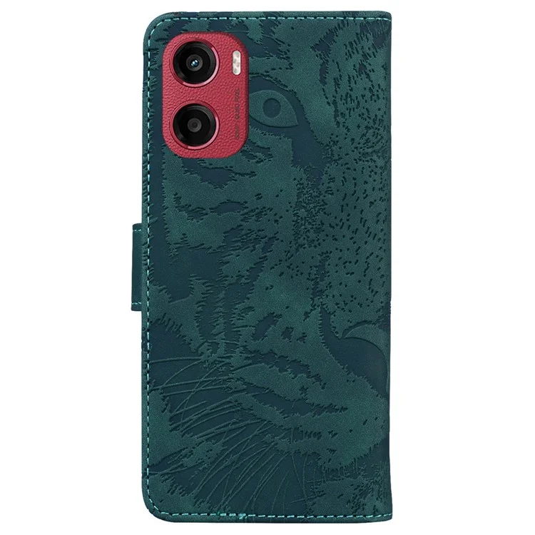 Für Motorola Moto G05 4G / E15 4G Hülle Tiger Prägung Leder Brieftasche Handyhülle - Grün
