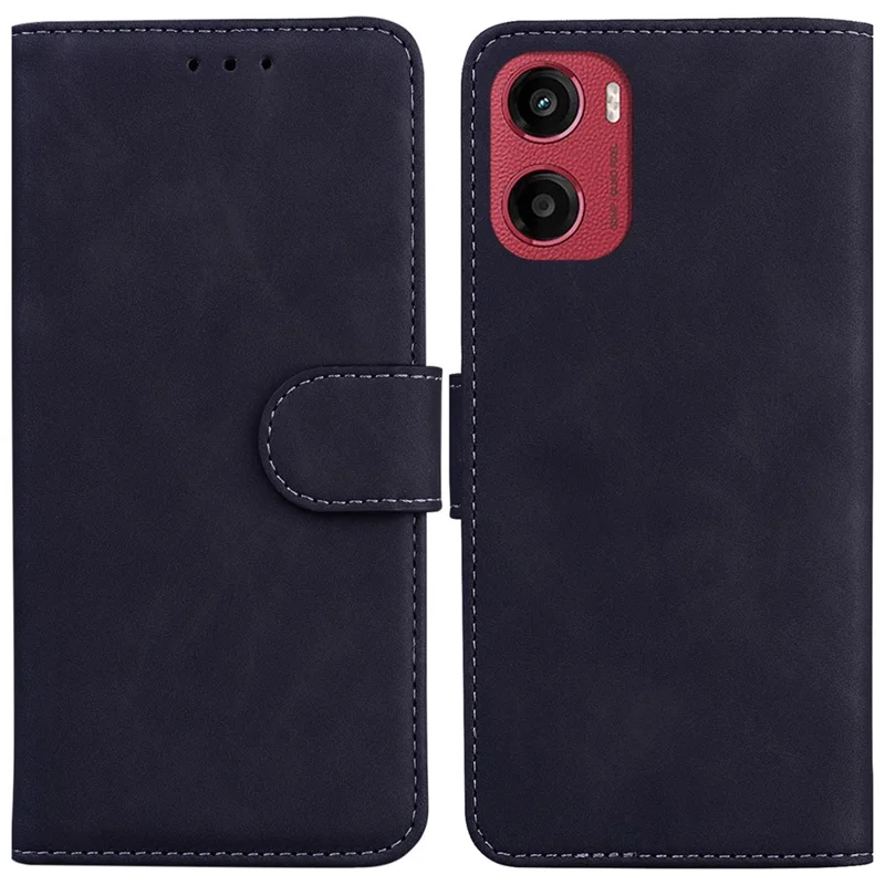 For Motorola Moto G05 4G  /  E15 4G Case Solid Color Leather Wallet Phone Cover - Black