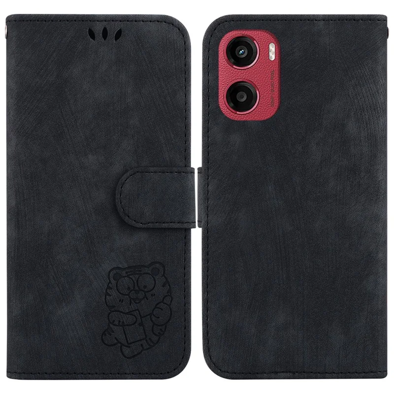Custodia a portafoglio in pelle con stampa tigre per Motorola Moto G05 4G / E15 4G, resistente agli urti - Nero
