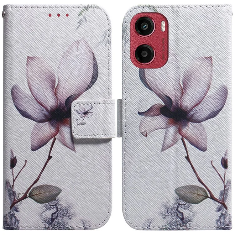 Custodia a portafoglio con stampa a motivo per Motorola Moto G05 4G / E15 4G - Fiore rosa