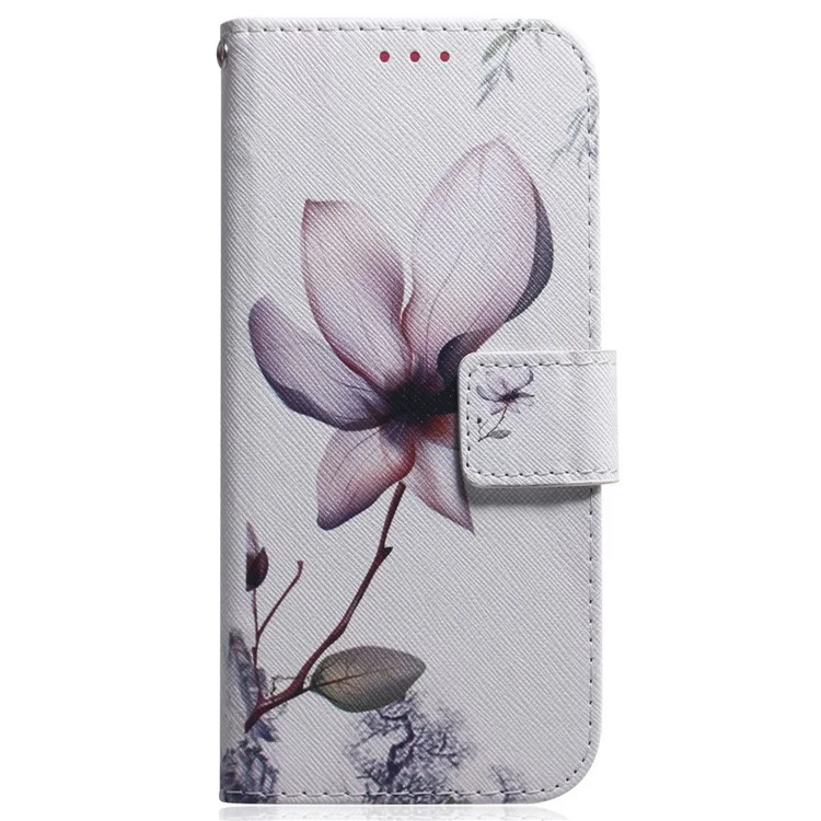 Custodia a portafoglio con stampa a motivo per Motorola Moto G05 4G / E15 4G - Fiore rosa