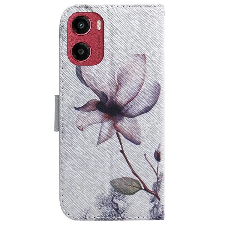Custodia a portafoglio con stampa a motivo per Motorola Moto G05 4G / E15 4G - Fiore rosa