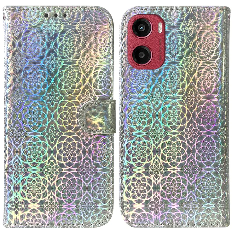 Für Motorola Moto G05 4G / E15 4G Ständer-Hülle Glitzernde Blume Leder Handyhülle - Grau