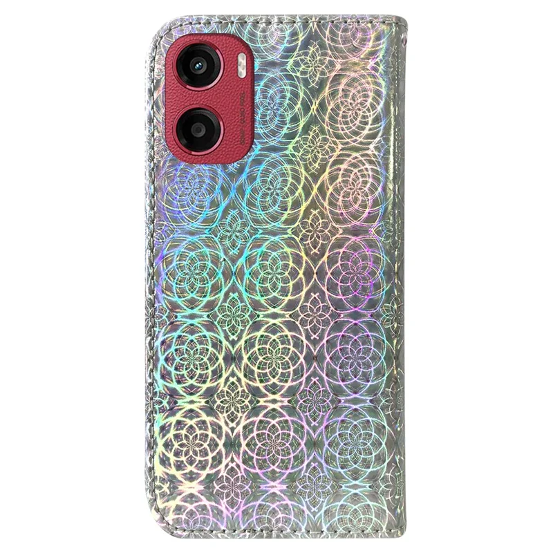 Für Motorola Moto G05 4G / E15 4G Ständer-Hülle Glitzernde Blume Leder Handyhülle - Grau