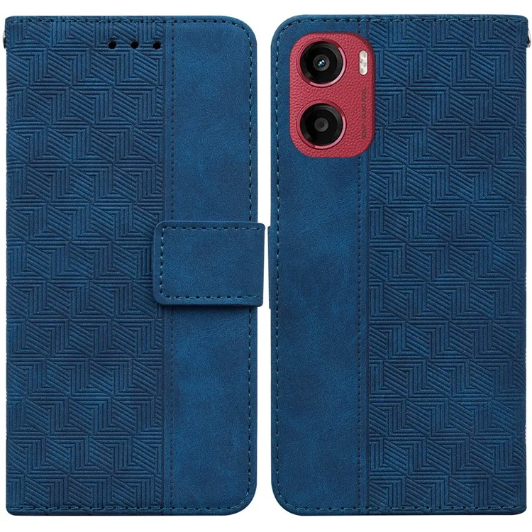 Funda de cartera de piel con patrón geométrico para Motorola Moto G05 4G / E15 4G - Azul