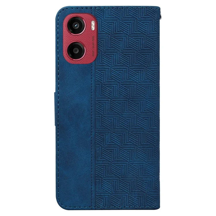 Funda de cartera de piel con patrón geométrico para Motorola Moto G05 4G / E15 4G - Azul