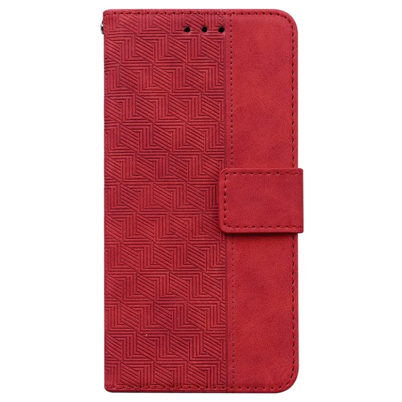 For Motorola Moto G05 4G  /  E15 4G Case Geometry Pattern Leather Wallet Phone Cover with Wrist Strap - Red
