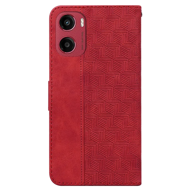 For Motorola Moto G05 4G  /  E15 4G Case Geometry Pattern Leather Wallet Phone Cover with Wrist Strap - Red