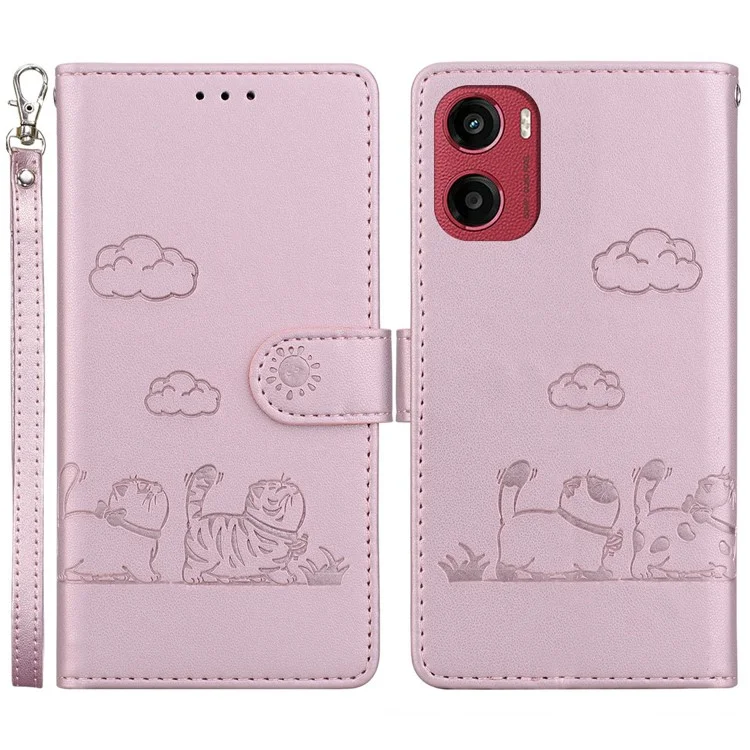 Étui pour Motorola Moto G05 4G / E15 4G avec blocage RFID, motif chaton, en TPU+PU, housse de téléphone - Rose
