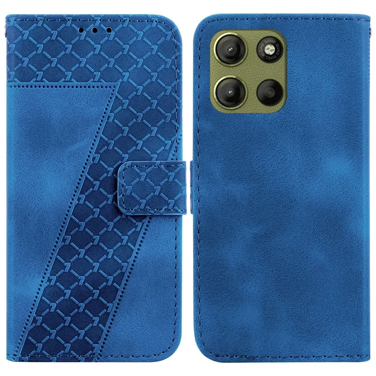 Funda con soporte para Motorola Moto G15 4G, con patrón en forma de 7 y revestimiento de piel - Azul oscuro