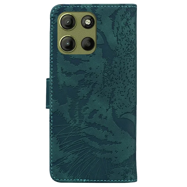 Für Motorola Moto G15 4G Hülle Tiger Prägung Leder Brieftasche Handyhülle - Grün