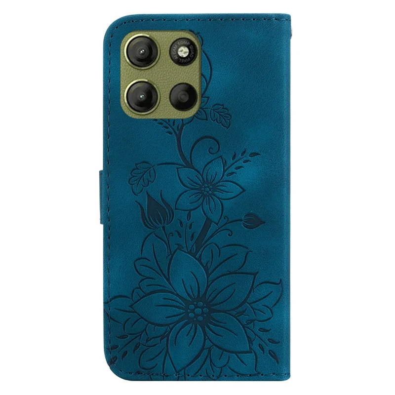 Funda para Motorola Moto G15 4G con estampado de flor de lirio y soporte, de piel - Azul oscuro