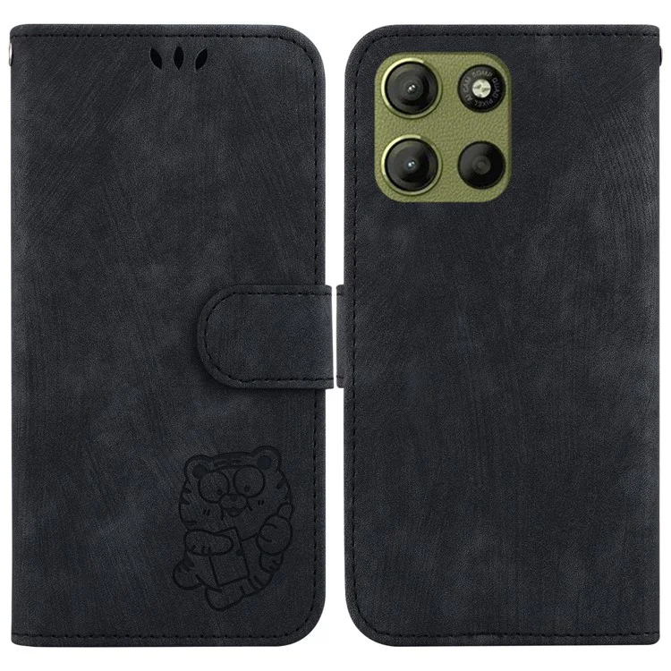 Funda de cartera con estampado de tigre para Motorola Moto G15 4G, de piel resistente a los golpes - Negro