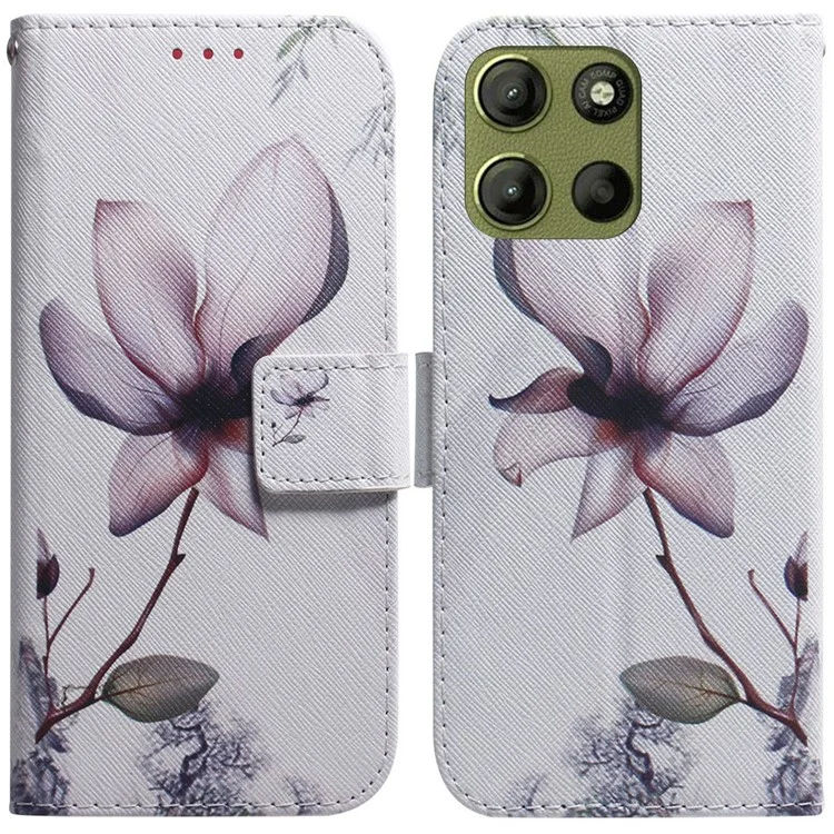 Custodia a portafoglio con stampa a motivi per Motorola Moto G15 4G - Fiore rosa