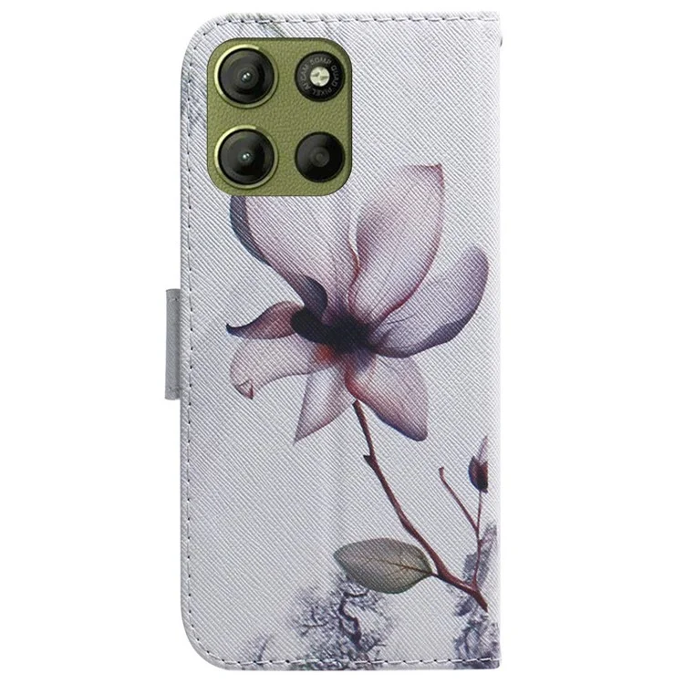 Custodia a portafoglio con stampa a motivi per Motorola Moto G15 4G - Fiore rosa