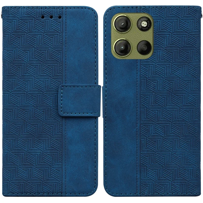 Custodia per Motorola Moto G15 4G in pelle con motivo geometrico - Blu
