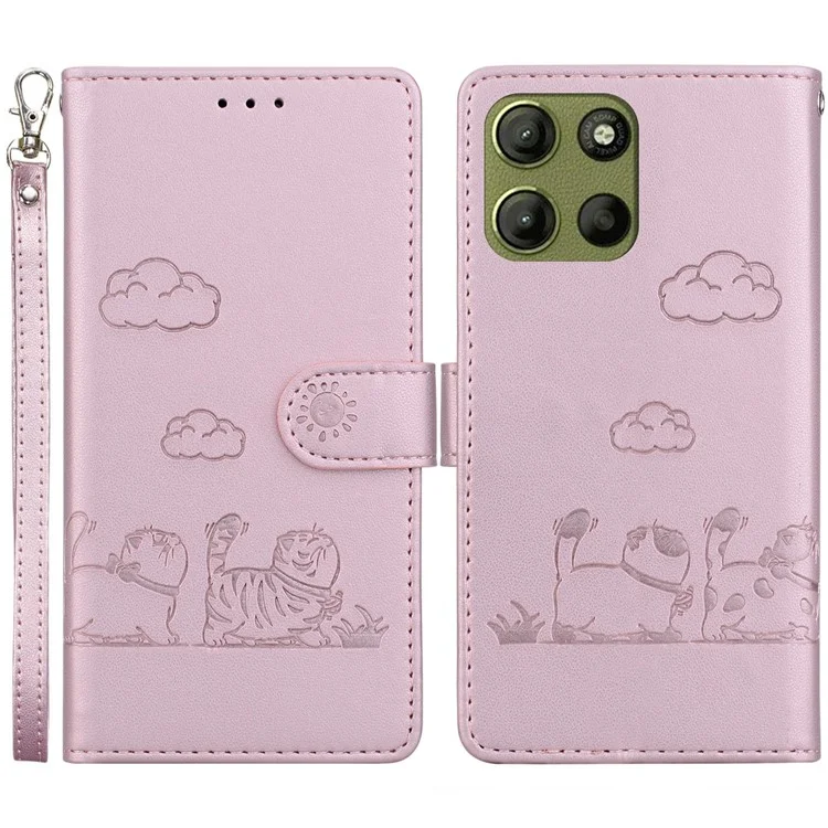 Coque pour Motorola Moto G15 4G, motif chaton, protection RFID, TPU + PU cuir, couverture de téléphone - Rose