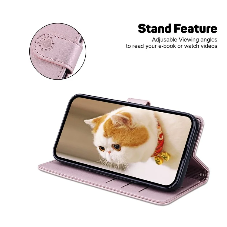 Coque pour Motorola Moto G15 4G, motif chaton, protection RFID, TPU + PU cuir, couverture de téléphone - Rose