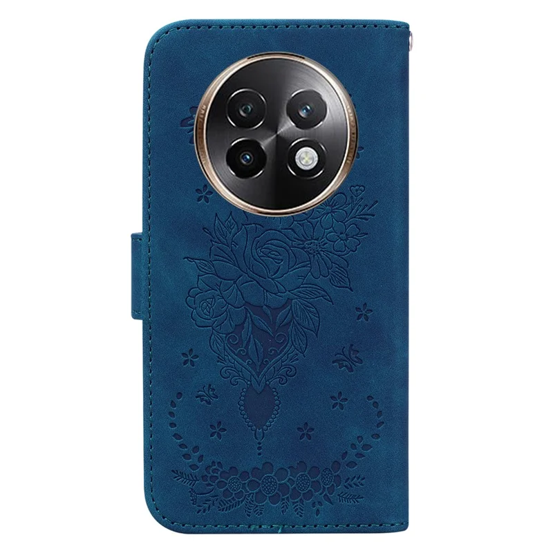 For Realme 13+ 5G Case PU Leather Wallet Phone Cover Butterfly Flower Imprint - Blue