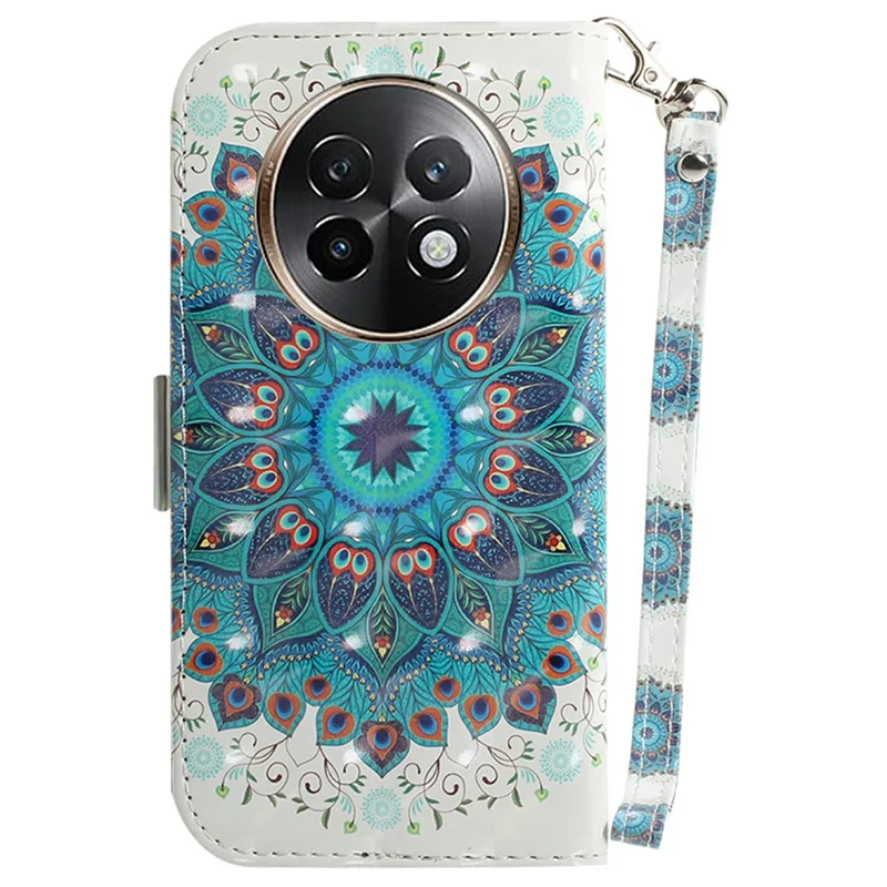 For Realme 13+ 5G Case Pattern Printing Leather Wallet Phone Cover - Peacock Wreath