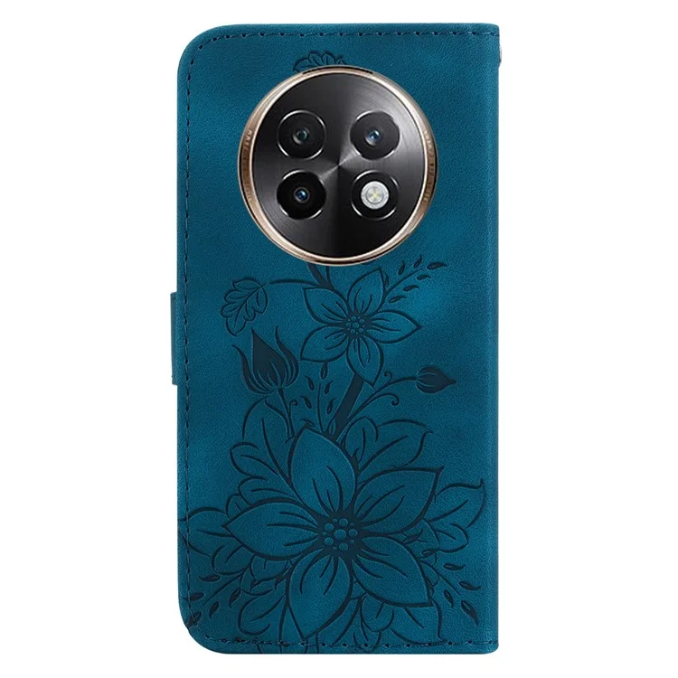 Étui pour Realme 13+ 5G avec motif fleur de lys en cuir avec support - Bleu foncé