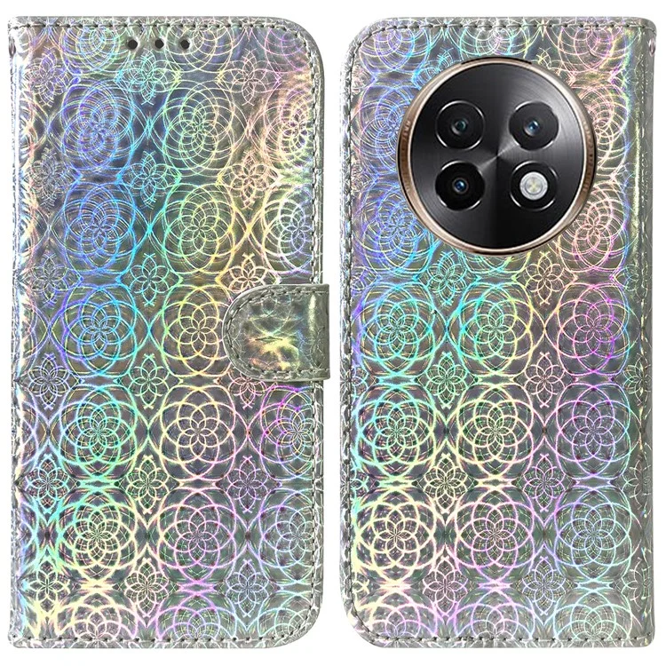 Custodia con supporto per Realme 13+ 5G, cover in pelle con fiori scintillanti - Grigio