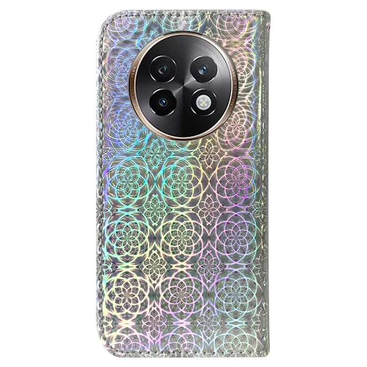 Custodia con supporto per Realme 13+ 5G, cover in pelle con fiori scintillanti - Grigio