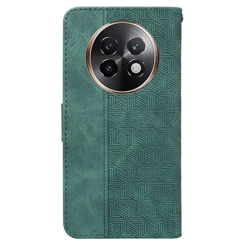 For Realme 13+ 5G / 13 Pro 5G (China) Case Geometry Pattern Leather Wallet Phone Cover with Wrist Strap - Green