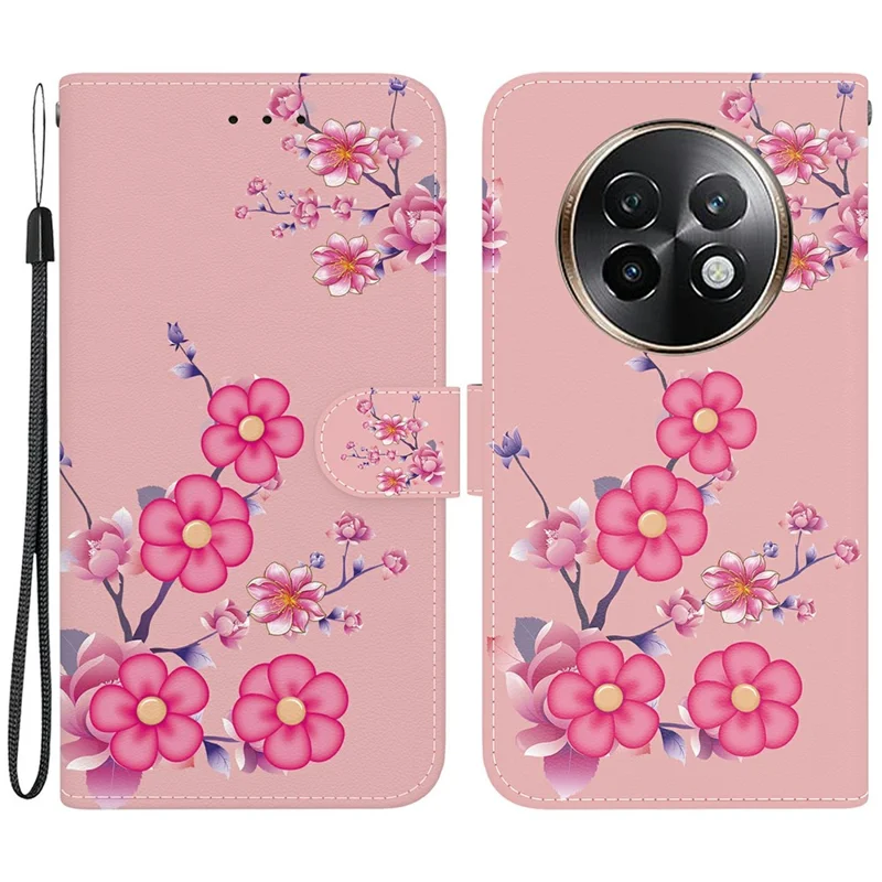 For Realme 13+ 5G Wallet Phone Case Anti-Drop Leather Flip Cover Pattern Printing - Sakura