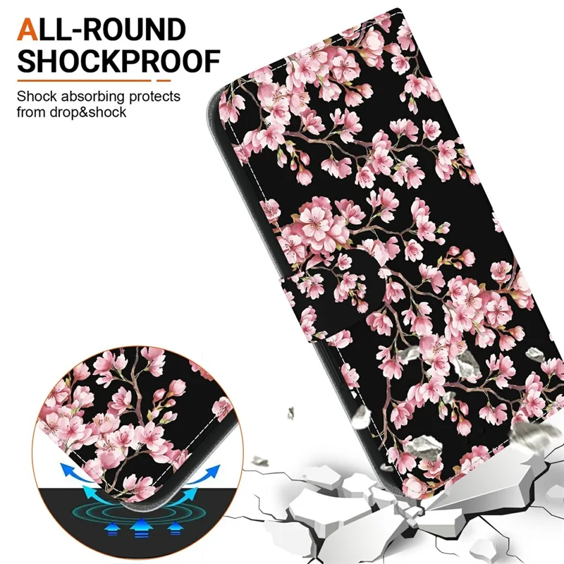 For Realme 13+ 5G Wallet Phone Case Anti-Drop Leather Flip Cover Pattern Printing - Plum Blossom