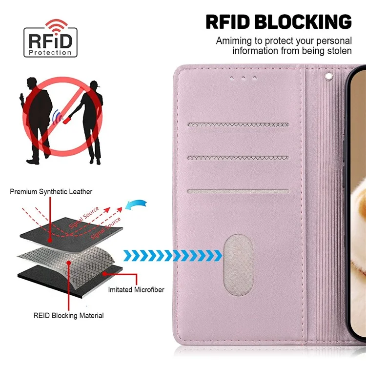 Для Realme 13+ 5G чехол с блокировкой RFID, с узором в виде котенка, из TPU+PU-кожи - Розовый
