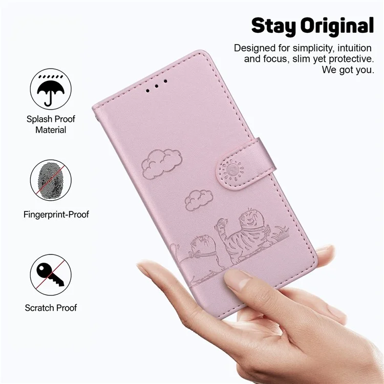 Для Realme 13+ 5G чехол с блокировкой RFID, с узором в виде котенка, из TPU+PU-кожи - Розовый