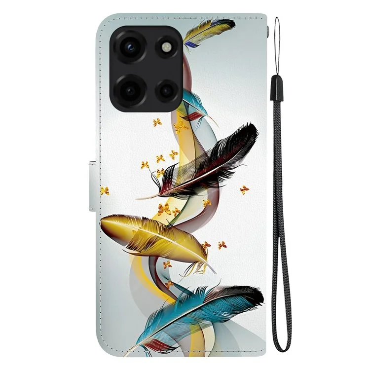 Für Motorola Moto G 5G (2025) Hülle Muster Druckenmuster Anti-Drop Leder Flip Brieftasche Handyhülle mit Schlüsselband - Goldener Schmetterling Feder