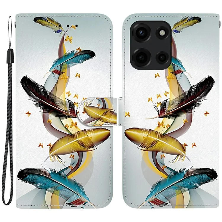 Funda para Motorola Moto G Power (2025) con impresión de patrones, antiabrasión, de cuero con tapa plegable y cordón - Pluma de mariposa dorada