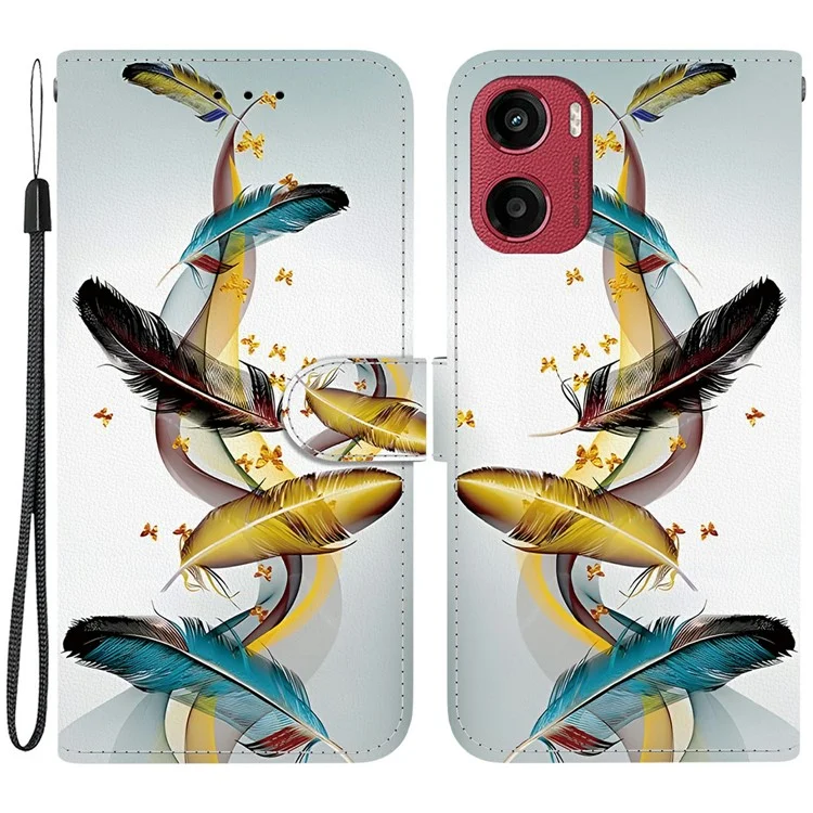 Für Motorola Moto G05 4G / E15 4G Hülle Muster Druck Anti-Sturz Leder Flip Brieftasche Handyhülle mit Schlüsselband - Goldener Schmetterlingsflügel