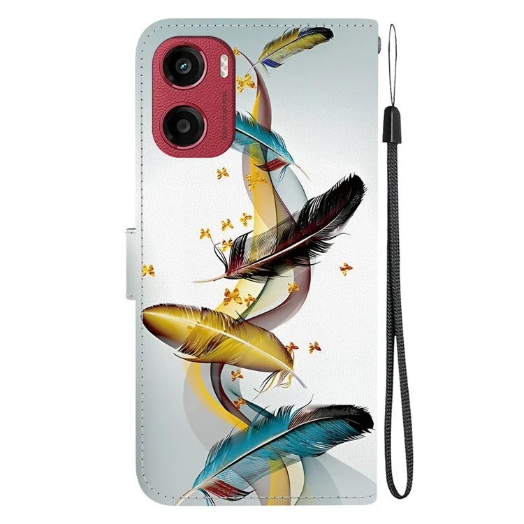Für Motorola Moto G05 4G / E15 4G Hülle Muster Druck Anti-Sturz Leder Flip Brieftasche Handyhülle mit Schlüsselband - Goldener Schmetterlingsflügel