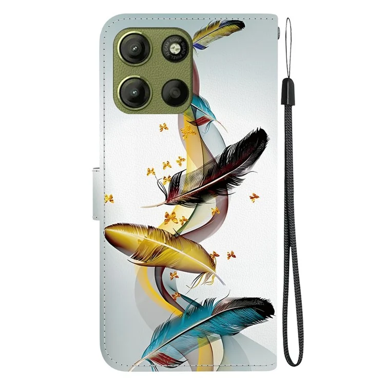 Für Motorola Moto G15 4G Hülle Musterbedruckung Anti-Drop Leder Flip Brieftasche Handyhülle mit Schlüsselband - Goldener Schmetterlingsflaum