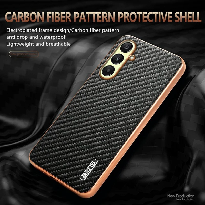 AZNS For Samsung Galaxy A26 5G Case Electroplating Carbon Fiber Texture PU + TPU Phone Cover - Blue
