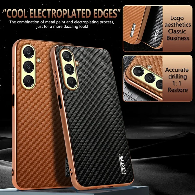 AZNS For Samsung Galaxy A26 5G Case Electroplating Carbon Fiber Texture PU + TPU Phone Cover - Blue