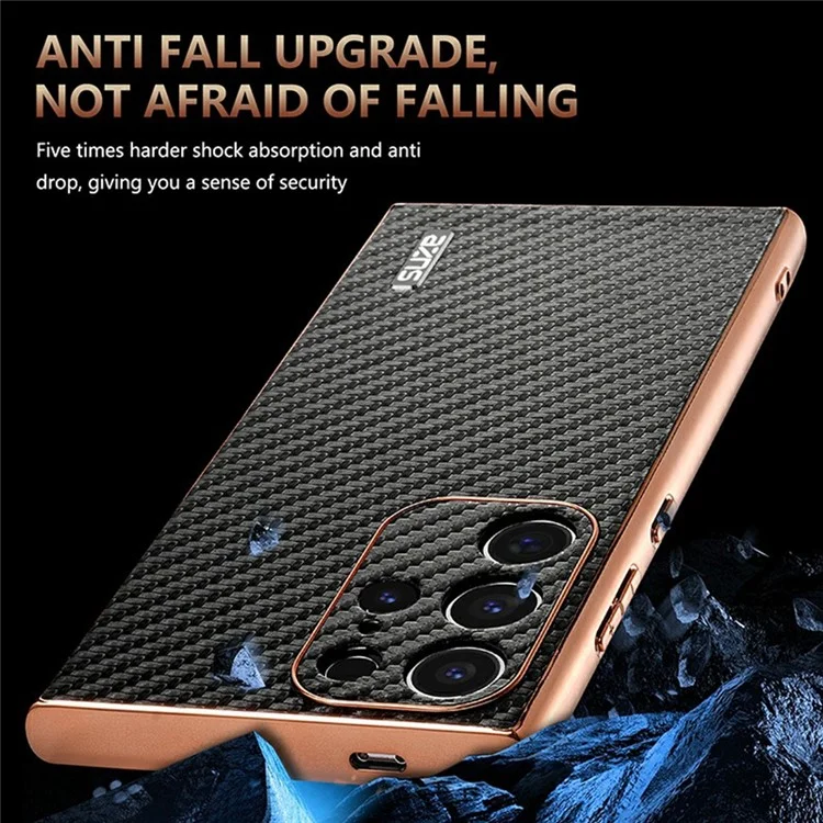 Étui pour Samsung Galaxy S23 Ultra AZNS, texture en fibre de carbone avec placage électrolytique, en PU + TPU - Noir