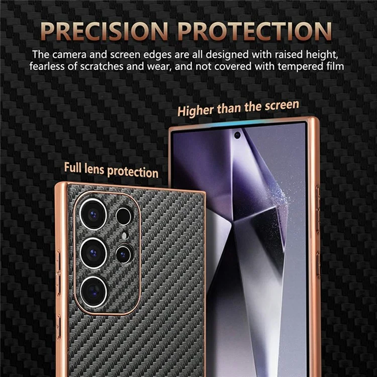 Étui pour Samsung Galaxy S23 Ultra AZNS, texture en fibre de carbone avec placage électrolytique, en PU + TPU - Noir