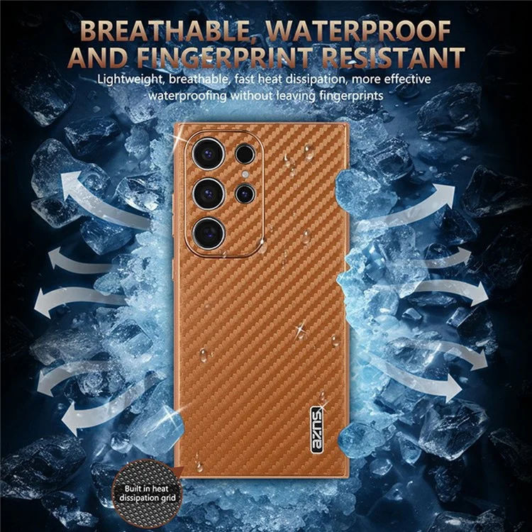 Étui pour Samsung Galaxy S23 Ultra AZNS, texture en fibre de carbone avec placage électrolytique, en PU + TPU - Noir